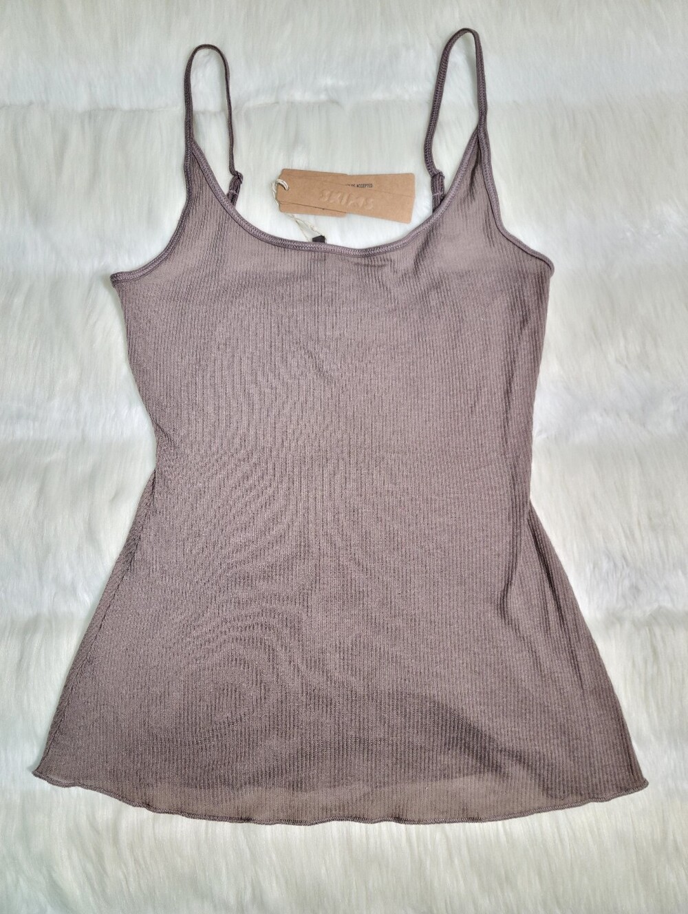 SKIMS Sheer Cotton Long Scoop Neck Cami Pewter Women XS NEW